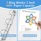 CIXILDTS 2-inch Round Ring Binder, Durable 2" 3 Ring Binder Fit Letter Size Paper, White, 24-Pack