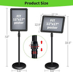 INNOVSIGN Adjustable Pedestal Sign Holder Stand 11x17Inch, Floor Standing Poster Sign Stand, Aluminum Frame for Vertical/Horizontal View Sign Stand,Outdoor/Indoor Standing Sign Holders(Black,Round)