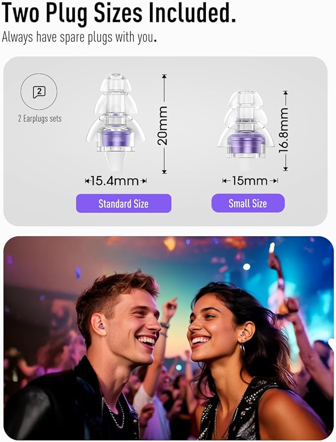 Hearprotek Concert Ear Plugs, 2Pairs Reusable high Fidelity Musician Ear Plugs for Concerts Loud Music-Noise Reduction Ear Protection earplugs for Rave,Festival,Music,Tinnitus Relief