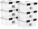 IRIS USA WeatherPro 19 Qt Storage Bins with Lids, 6 Pack, BPA-Free Plastic Gasket Box with Tight Latch and Seal, Stackable Nestable Tote Tub - Clear/Black