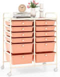 LDAILY 12 Drawer Rolling Storage Cart, Craft Cart Organizer on Wheels w/Metal Frame, Large Capacity & Smooth Drawer, Rolling Cart w/Drawers for Classroom, Office