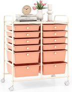 LDAILY 12 Drawer Rolling Storage Cart, Craft Cart Organizer on Wheels w/Metal Frame, Large Capacity & Smooth Drawer, Rolling Cart w/Drawers for Classroom, Office