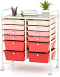 Happygrill 12-Drawer Rolling Storage Cart, Multipurpose Organizer Cart for Home Office School, Utility Cart with Wheels (Gradient Pink)