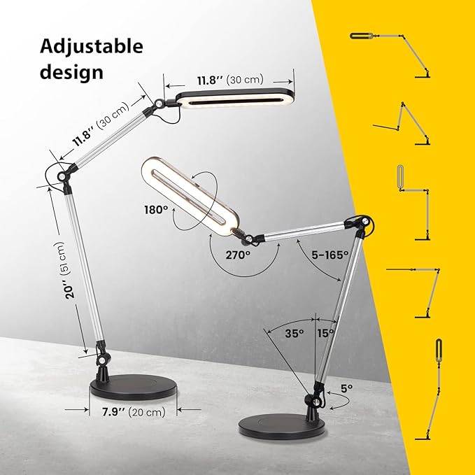 OTUS Desk Lamp for Home Office with Wireless Charger | LED Adjustable Architect Swing Arm Task Light for Computer Desk, Reading, Study & Video Calls | Dimmable Eye-Care Panel with Smart Memory