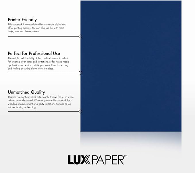 LUXPaper 8.5" x 11" Cardstock | Letter Size | Navy Blue | 100lb. Cover (183lb. Text) | 50 Qty