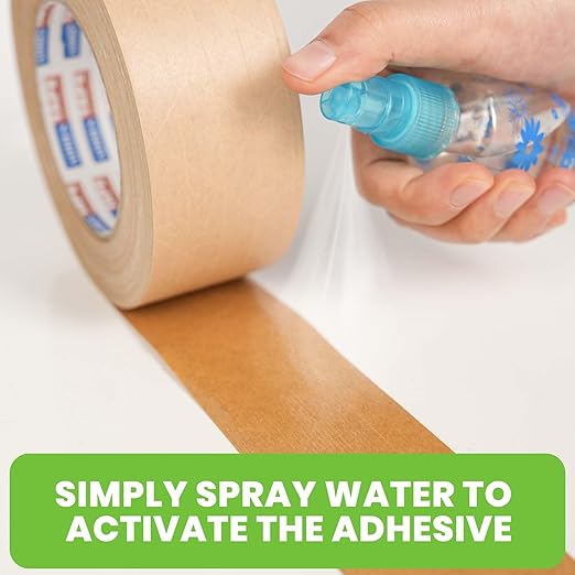 ADHES Water Activated Tape 2" x 55yds, 3 Rolls, Reinforced Kraft Gummed Paper Tape, Eco-Friendly, Strong Adhesive Shipping Tape for Packing, Shipping, Moving
