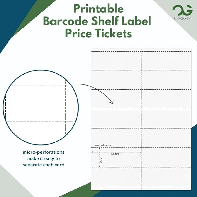 OfficeGear Shelf Edge Labels (350 Pack) 38x105mm Custom Printable A4 Card for Retail Barcodes, Price Stickers, Product Info with Template