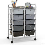 GLACER 10 Drawer Rolling Cart, Storage Cart with Lockable Whieels & Metal Frame, Trolley for Art Craft Oganizer, Mobile Utility Cart for Office, School, Classroom, Kitchen (Black Gradient)