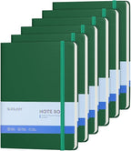 SUQJOY Lined Journal Notebooks, 6 Pack 160 Pages, 5.5x 8.2-Inch Journals for Women Men, Hardcover Notebook with 100 gsm Thick Paper, A5 Size College Ruled Notebook for Writing/Travel/Work (Green-6 Pack)