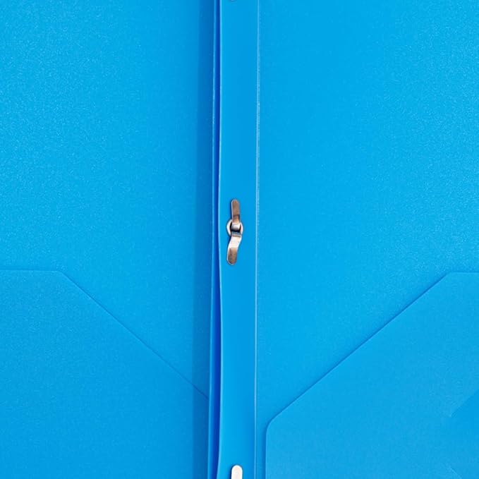 JAM PAPER Plastic Color POP Folders - 2 Pocket Durable Folders with Metal Prongs Fastener Clasps - Blue - 6/Pack