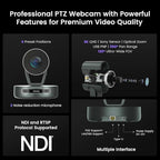 NEARITY Conference Room Camera System, Zoom Certified Scalable Conference Speakerphone, POE Daisy Chain, Noise Reduction, 2K NDI PTZ Webcam w/Optical Zoom for Video Conferencing/Streams in Large Rooms