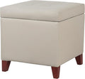 Homebeez Tufted Faux Leather Storage Ottoman Square Cube Foot Rest Stool with Flip Top, Elephant Grey
