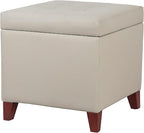 Homebeez Tufted Faux Leather Storage Ottoman Square Cube Foot Rest Stool with Flip Top, Elephant Grey