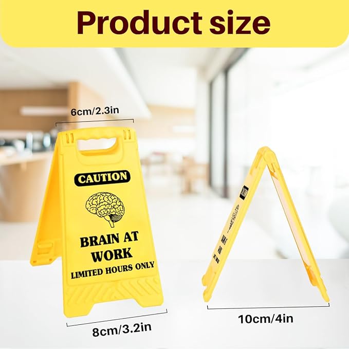 Funny Office Desk Accessories,Office Cubicle Decor Gift for Coworker Designer Boss Home Workspace Table Signs，Phone Holder Mirror Acrylic Work Humor Stress Relief Caution Desk Decor(Brain At Work)