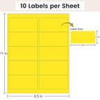 THEBLUETOUCH 2" x 4" Colored Labels Stickers, 5 Bright Colors Assorted Neon Labels for Laser/Inkjet Printers, 250 Printable Address Stickers (25 Sheets)