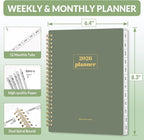 SUNEE 2026 Planner, Weekly and Monthly Calendar Planner, January 2026-December 2026, Daily Agenda with Tabs, Note Pages, Spiral Binding, 6.4"x8.3", Sage Green