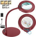 IVMAIE 10X Magnifying Glass with Light, Real Glass Lens, 5 Color Modes Dimmable, Flexible Gooseneck Lighted Magnifier with Stand, LED Desk Lamp Hands Free for Crafts Painting Reading Close Work, Red
