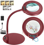 IVMAIE 10X Magnifying Glass with Light, Real Glass Lens, 5 Color Modes Dimmable, Flexible Gooseneck Lighted Magnifier with Stand, LED Desk Lamp Hands Free for Crafts Painting Reading Close Work, Red