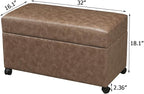 Joveco 32" Leather Storage Ottoman Bench with Wheel, Rectangle Foot Rest Stool for Living Room, Bedroom, Entryway,Earthy Light Brown Veining