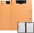FRETONBA Clipboard Folder, 2 Pcs A4 Foldable Clipboard with Horizontal and Vertical Double Metal Clips, 360 Degree Foldable Binder Clipboards with Pen Holder, File Cover Work Folder Clipboards, Orange