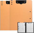 FRETONBA Clipboard Folder, 2 Pcs A4 Foldable Clipboard with Horizontal and Vertical Double Metal Clips, 360 Degree Foldable Binder Clipboards with Pen Holder, File Cover Work Folder Clipboards, Orange