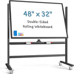 MaxGear Large Black Rolling Whiteboard on Wheels, 48" x 32" Double-Sided Magnetic Dry Erase Board with Stand, Reversible Standing Whiteboard Easel with Aluminium Frame for Office, School, Black