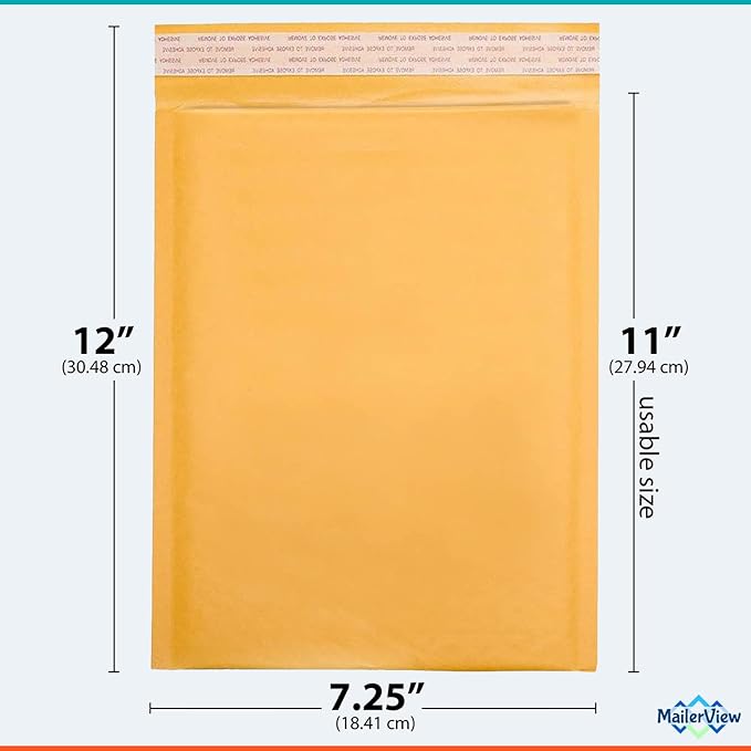 Kraft Bubble Mailers 7.25x12 inch #1 | Self Seal Padded Envelopes | Cushioned Bubble Mailer | Usable Size 7.25x11 | Lightweight mailing Shipping Bags | 100 Pack Bulk | Made in USA