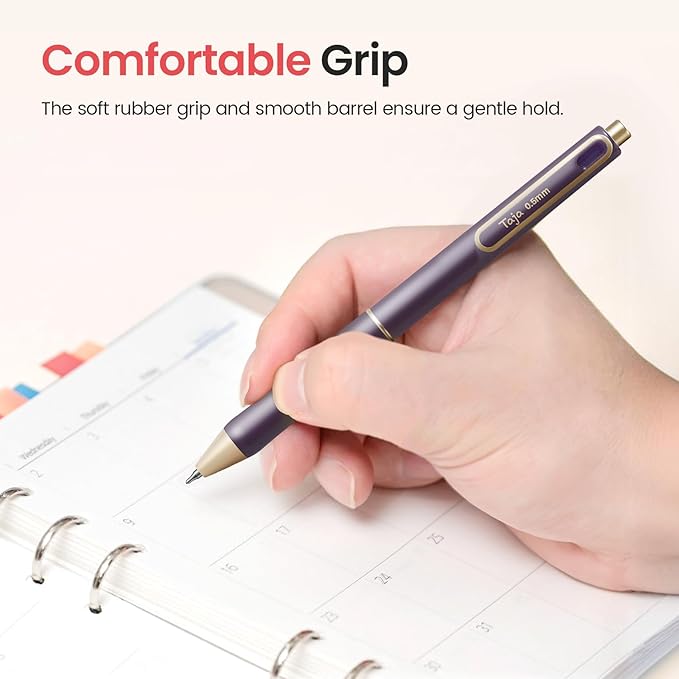 Taja Gel Pens, 6 Pcs Quick Dry Black Gel Ink Pens, 0.5mm Fine Point Smooth Writing Pens for Journaling and Note Taking, Cute Aesthetic Pens for Women & Men-Vintage