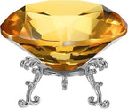 PATIKIL Diamond Crystal Paperweight, 100mm / 3.94" Crystal Paperweight Paper Weight with Silver 25 Metal Base for Home Office Desktop Table Decor Wedding Party Ornaments, Brown