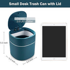 Business King Mini Desk Trash Can with Lid with Trash Bags 180 pcs Press-Top 0.5 Gallon Tiny Countertop Waste Basket Small Table Top Plastic Covered Garbage Bin for Desk Top (Blue)