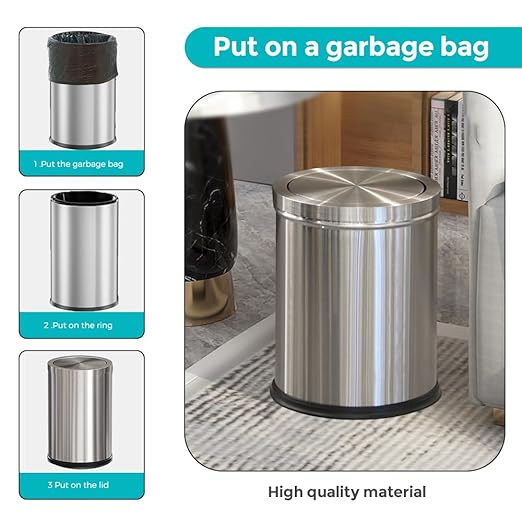 YOJIA 4 Gallon Stainless Steel Waste Bin,Small Metal Garbage can with Shake Lid,Paper Backet with Flipping Lid, Large Capacity Trash Can, for Kitchen,Bathroom,Living Room,Office,Hotle (Silver)
