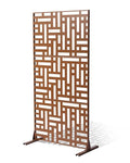 VEVOR Metal Privacy Screen, 47" W x 76" H, Outdoor Privacy Screens 3-Panel, Freestanding Outdoor Divider with Stand, Decorative Garden Steel Privacy Fence for Balcony Patio Indoor Room Hot Tub Brown
