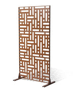 VEVOR Metal Privacy Screen, 47" W x 76" H, Outdoor Privacy Screens 3-Panel, Freestanding Outdoor Divider with Stand, Decorative Garden Steel Privacy Fence for Balcony Patio Indoor Room Hot Tub Brown