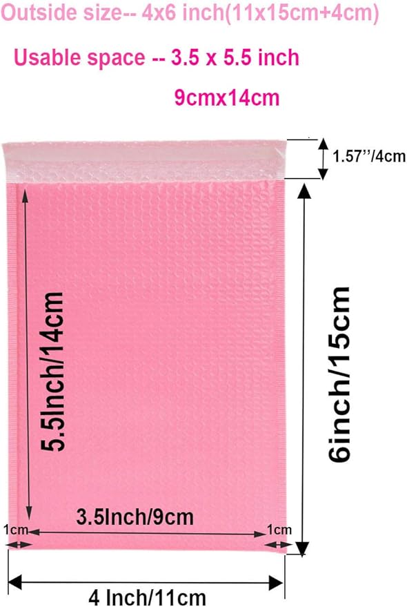 25 Pack 4x6 Inches Small Pink Poly Bubble Lined Mailers Padded Shipping Envelopes Self Seal Mailer Waterproof, Shockproof and Dustproof (Pink 4x6 Inches-25pcs)