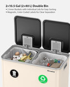 Lovewind Trash Can, 2 x 10.5 Gallon (2 x 40 L) Garbage Can for Kitchen Dual Compartment Recycling Kitchen Step Trash Bin, Stainless Steel Trash and Recycle Bin Combo with Soft-Close Lid, Apricot