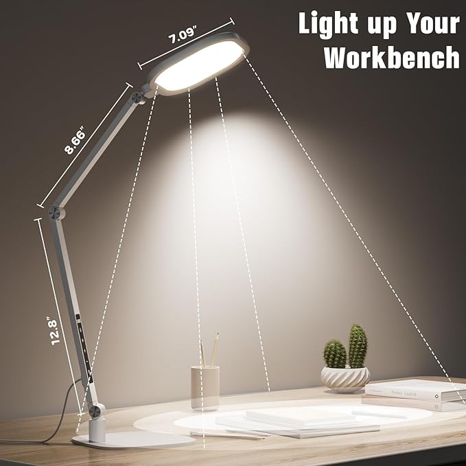 LitONES LED Desk Lamp for Home Office, 15W Desk Light with CRI >95, Memory & Timer Function, 1200LM Dimmable Computer Light for Video Calls, Conference, Reading, Study (White)