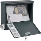 LAND·VOI Locking Mailbox Wall Mounted, Metal Postbox with Three Sets of Mail Box Number Stickers, 4 Keys, 14.4" x 4.5" x 11.2", Large Capacity, Anthracite Gray AMB11G