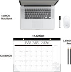 Desk Calendar 2026, Monthly Desktop Large Calendar (Jan 2026 - Jun 2027) 17" x 12" Desk Wall Planner for Family Teacher School Office Supplies, Black-White