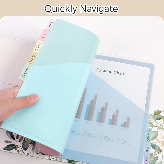 SKYDUE Pastel Binder Dividers with Pockets – 8-Tab Durable Plastic Dividers for 3-Ring Binder, Single Pocket File Organizers with Matching Label Stickers