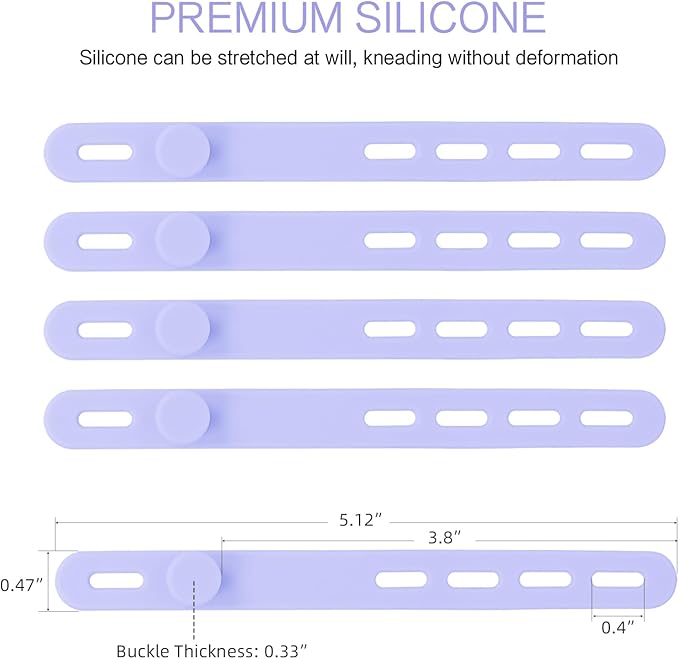 Donruby 24Pcs Silicone Cable Ties - Reusable & Washable with Locking Buckles, Adjustable Fastening Cable Management Straps, Multi-Purpose High Elasticity Cord Organizer (Purple)