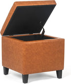 Homebeez Tufted Faux Leather Storage Ottoman Square Cube Foot Rest Stool with Flip Top, Orange