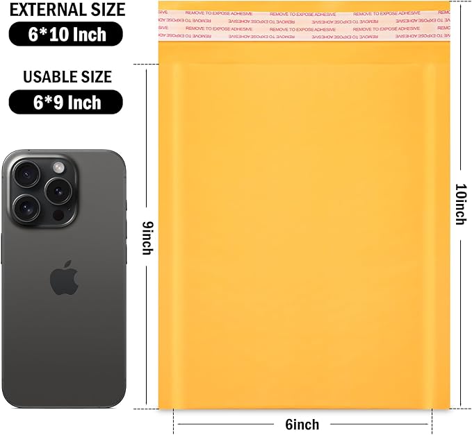 100 Pack Kraft Bubble Mailers 6x10 Inch - #0 Self-Seal Padded Shipping Envelopes, Lightweight, Shockproof, Crushproof, Ideal for Mailing Small Items, Fragile Items, Documents, and Samples