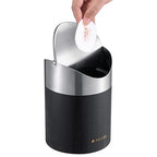 Navaris Black Mini Trash Can - Small Bin with Stainless Steel Swing Lid for Easy Access - Desktop Bin Ideal for Office, Bathroom and Kitchen Counter - Compact and Easy to Clean