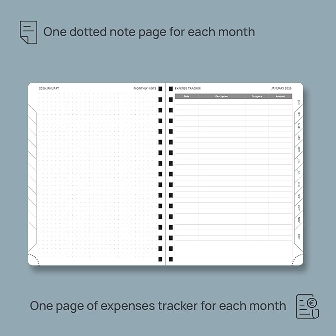 POPRUN Monthly Planner 2026-2027 (Medium 6.5" x 8.5") 18 Months Calendar Book(Jan 2026 - Jun 2027) - 4 Pages per Month with Expense & Notes, Stair-like tabs, Leather Cover, Sunday Start - Brown