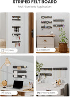 Fluxynara Cork Board Alternative Felt Strip Board 5-Pack 13"x2", Office Pin Board with 35 Push Pins, Adhesive Install for Bedroom Door & Home Office(Black)