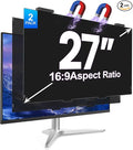 GUDTEKE 2Pack Magnetic 27 Inch Privacy Screen for Computer Monitor 16:9 Aspect Ratio, Hanging Removable Anti-Blue/Glare Protector Film, Anti Spy Desktop Security Private Filter 27in