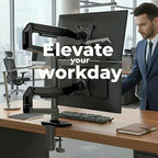 Ergounion Dual Monitor Mount, Holds Screens up to 40 Inches and 25 lbs, Fully Adjustable Dual Monitor Arm with C-Clamp and Grommet Base, Aluminum, Black