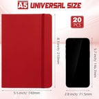 Honoson 20 Pack Lined Journal Notebooks A5 Hardcover Executive Notebook 5.5" x 8.3" PU Leather Wide Ruled Journals Bulk with Elastic Band for Home Business Office School Supplies(Red)