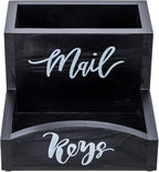 MyGift Urban Modern Mail Holder and Key Organizer Tray in Black Stained Solid Wood Finish, Entryway Storage Catchall with Cursive Mail and Keys Word Design, Office Desktop Organizing Bin
