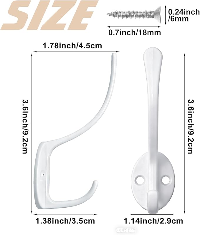 Homanu 14 Pack Coat Hooks Wall Mounted with 28 Screws, Heavy Duty White Towel Hooks Metal Double Hooks, No Rust Retro Rustic Wall Hooks for Hanging Towel, Coat, Scarf, Bag, Hat, Cup, Key